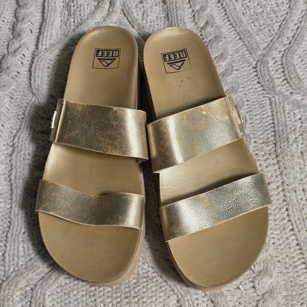 Reef Cushion Vista Hi Gold Metallic Platform Slide Sandals Womens 10‎